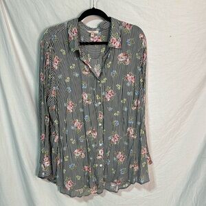 Como Vintage 2x black white stripe flowers print like new 💯 rayon washable euc